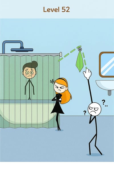 A woman with a green umbrella is standing in front of a shower.